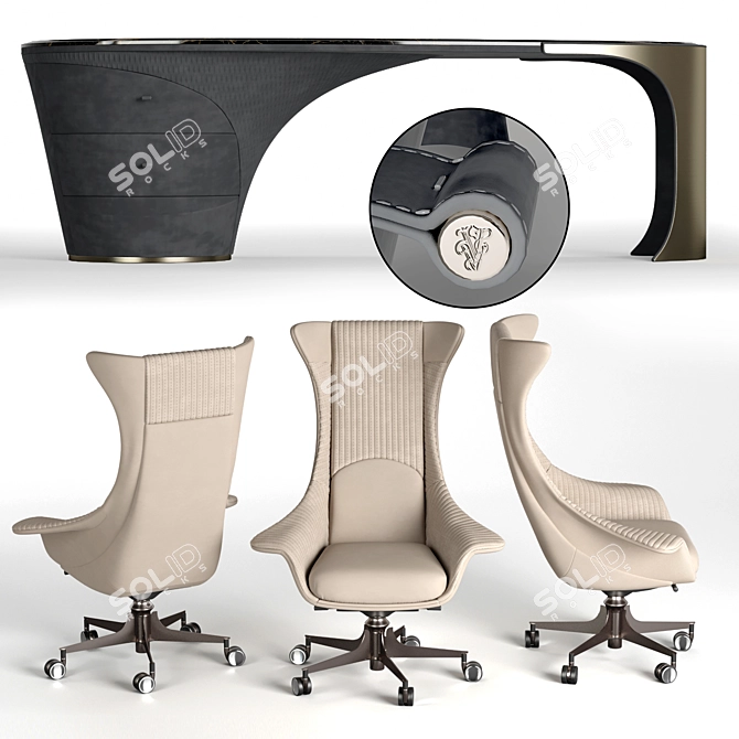 Luxury Jet Desk & Armchair Set 3D model image 2