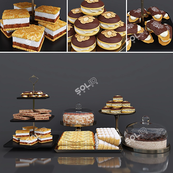 Delicious Duo: Espresso Cheesecake & Tiramisu Cake 3D model image 4