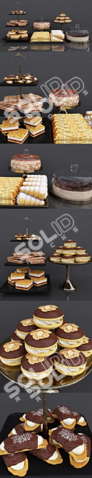 Delicious Duo: Espresso Cheesecake & Tiramisu Cake 3D model image 2