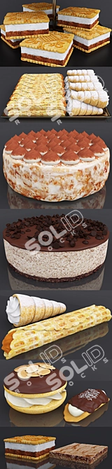 Delicious Duo: Espresso Cheesecake & Tiramisu Cake 3D model image 3