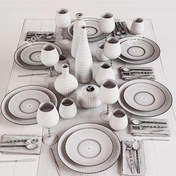 Elegant Tableware Set 3D model image 2