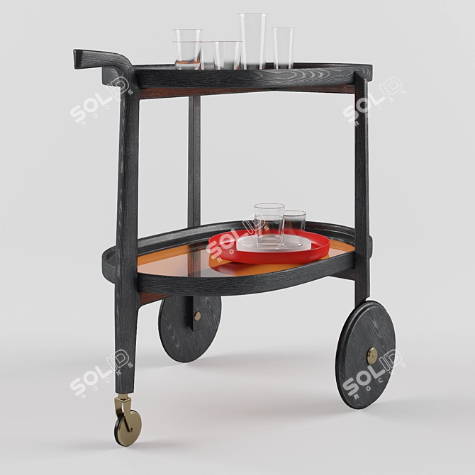 Elegant Mobile Bar Trolley 3D model image 1