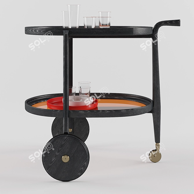 Elegant Mobile Bar Trolley 3D model image 2