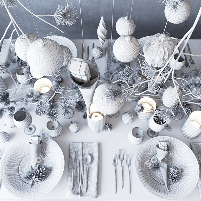 Elegant Midnight Christmas Table 3D model image 3