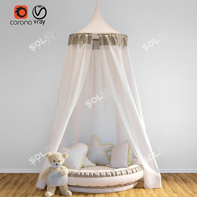 Dreamy Canopy Set: Canopy, Pillows, Soft Toy 3D model image 1