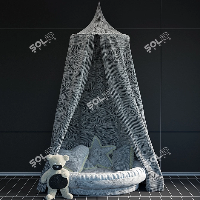 Dreamy Canopy Set: Canopy, Pillows, Soft Toy 3D model image 2