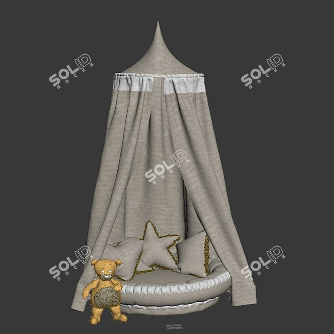 Dreamy Canopy Set: Canopy, Pillows, Soft Toy 3D model image 3