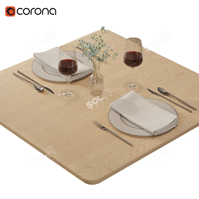 Elegant Tableware Set - Refined Design for Your Dining Experience 3D model image 1