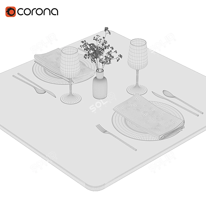 Elegant Tableware Set - Refined Design for Your Dining Experience 3D model image 2