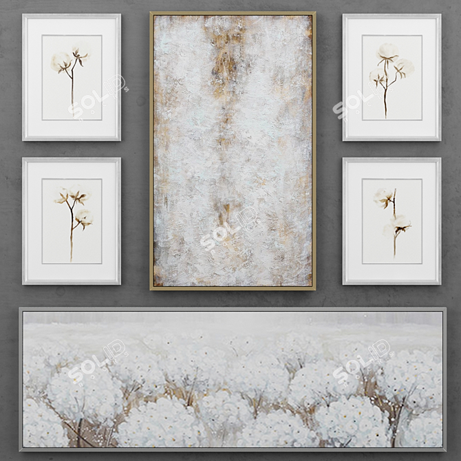 Title: Modern Abstract Floral Painting Set 3D model image 1