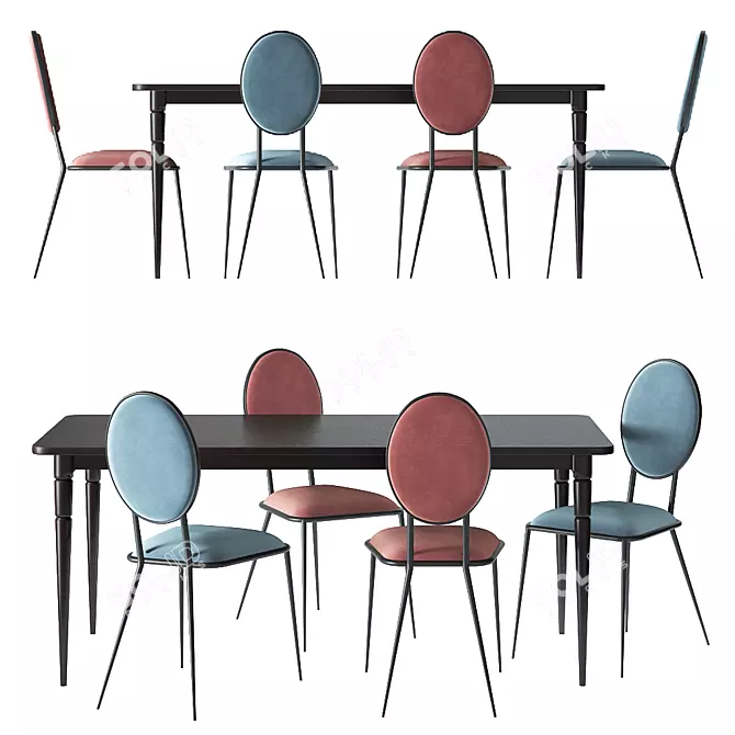 Modern Dining Set: LIPSTICK Table & NOVANI Chairs 3D model image 1