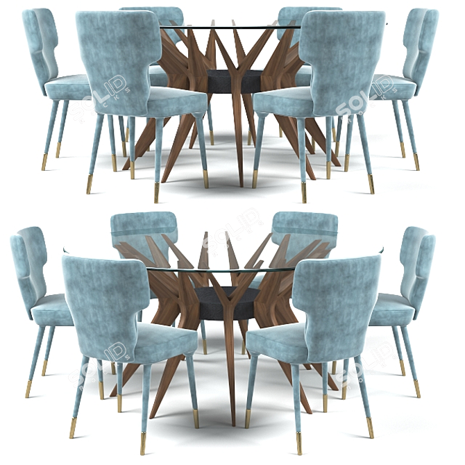 Elegant Dining Set with Chairs 3D model image 1