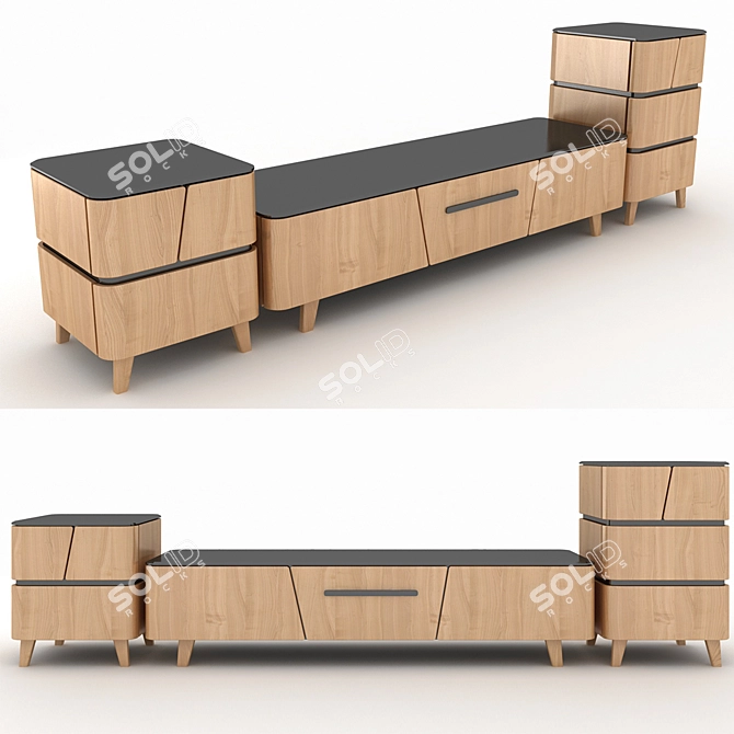 Modern Wood TV Stand 3D model image 1