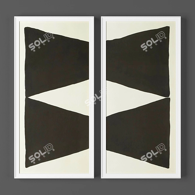 Dual Frame Set: White Textured Paintings 3D model image 1