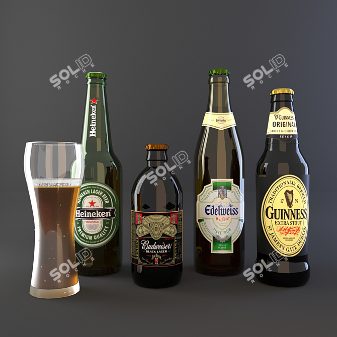 Premium Beer Bottle Set 3D model image 1