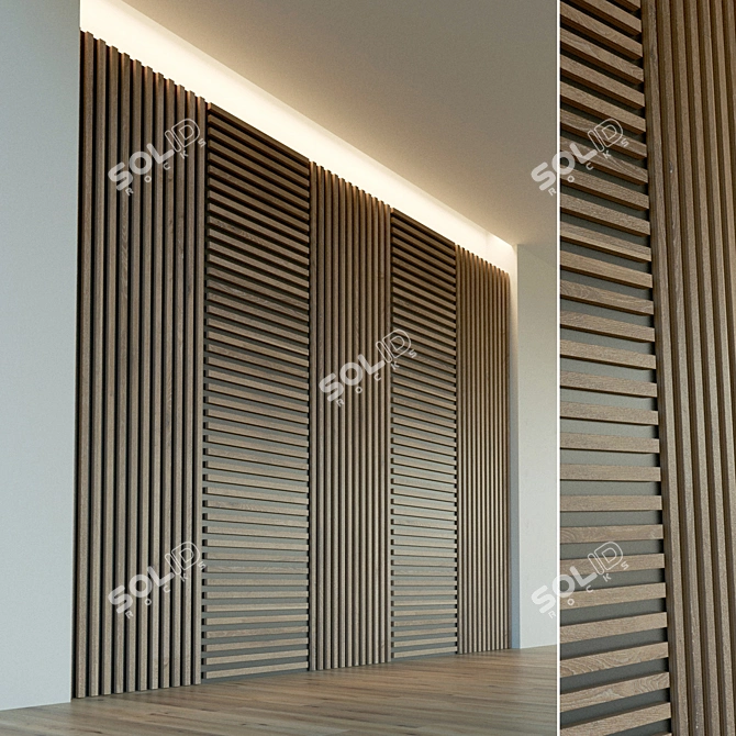 Wooden 3D Wall Panel: Decorative Elegance 3D model image 1