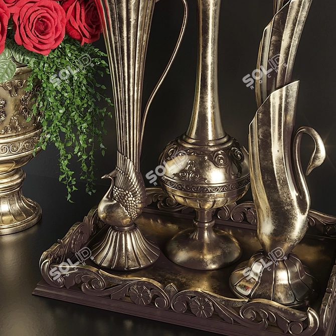 Antique Vases Red Rose Set 3D model image 2