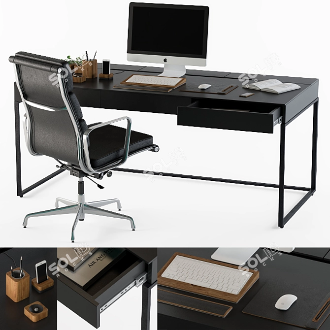 Sleek Black Desk Set 3D model image 1