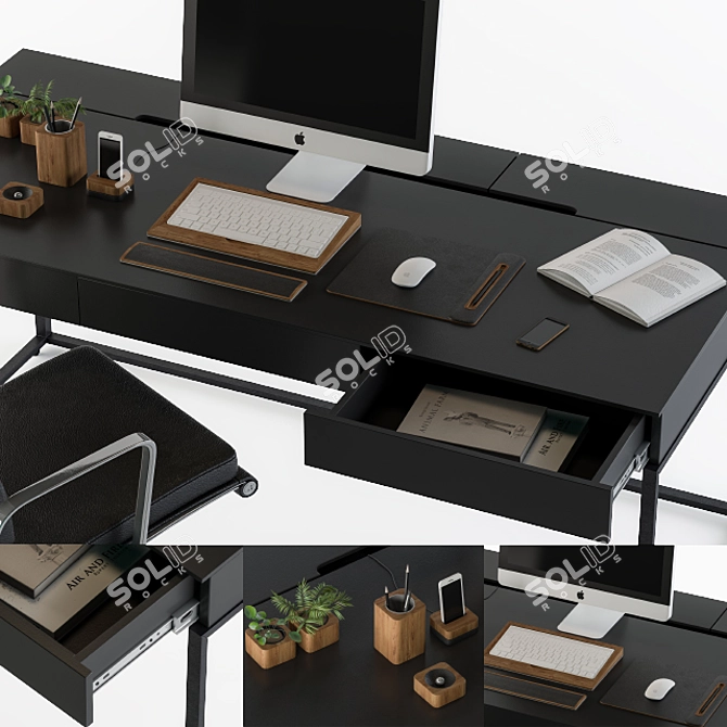 Sleek Black Desk Set 3D model image 2