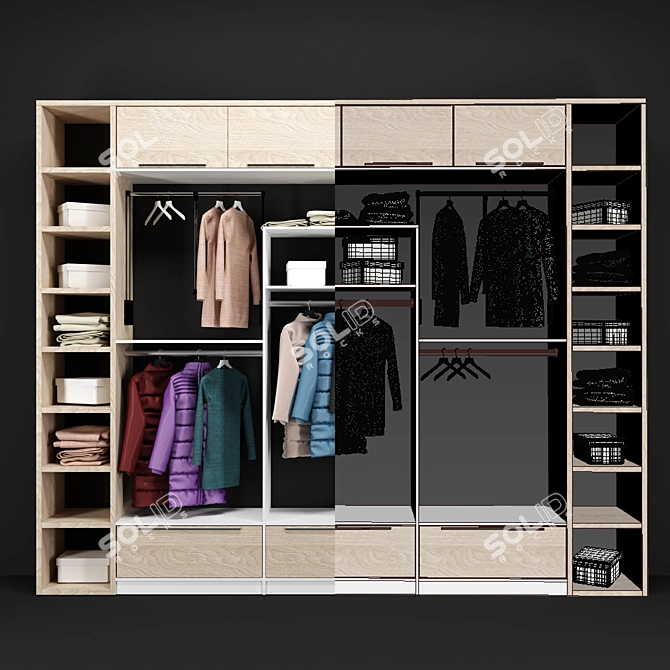 Spacious and Stylish Wardrobe 3D model image 3