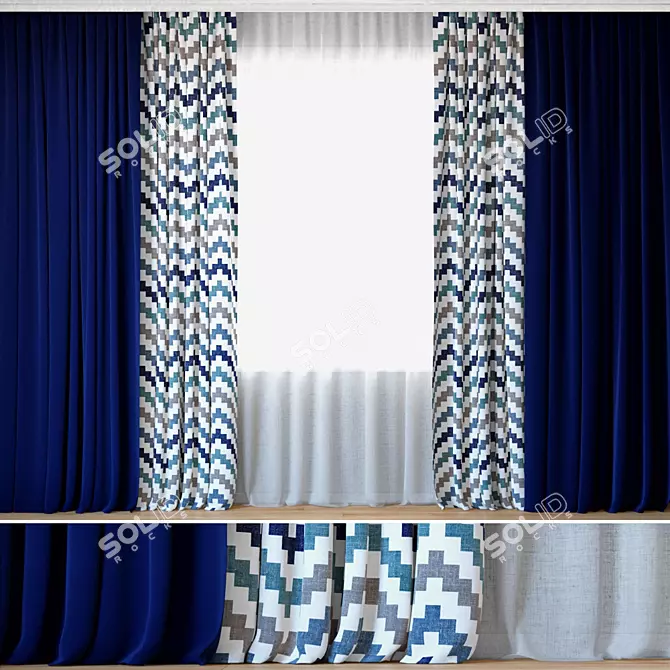 Wavy Stripes Curtains with Tulle | DIHIN HOME 3D model image 1