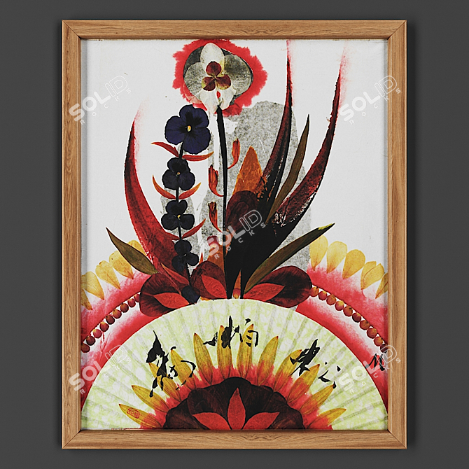 Frame m-2
 Layered Paper, Ink, Appliqué with Petals and Leaves  315x400mm 3D model image 1