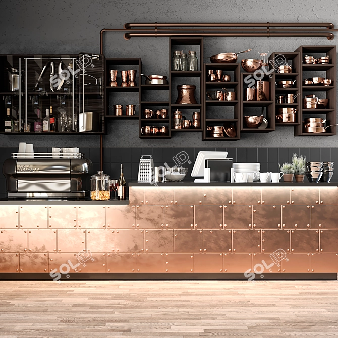 Copper Cutlery Set & Coffee Essentials 3D model image 1