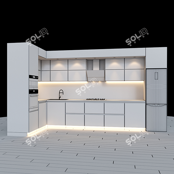 Versatile Kitchen Essentials: Gas Cooktop, Electric Oven, Built-in Microwave, Sink & Mixer, and Hood 3D model image 2