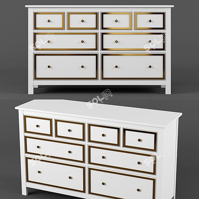 Hemnes White Drawer Dresser: Elegant Storage Solution 3D model image 2