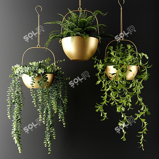 Bronze Flower Pots: Ampel Plants in Elegance 3D model image 1