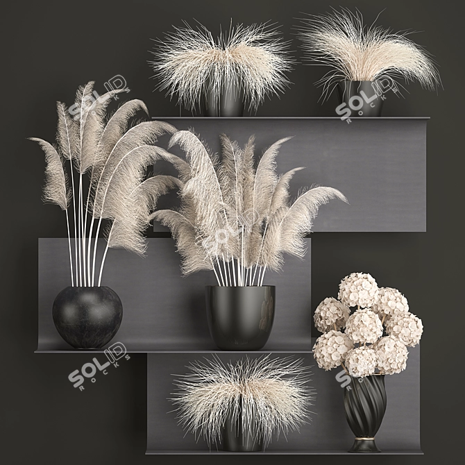 Elegant White Dried Hydrangea Bouquet 3D model image 1