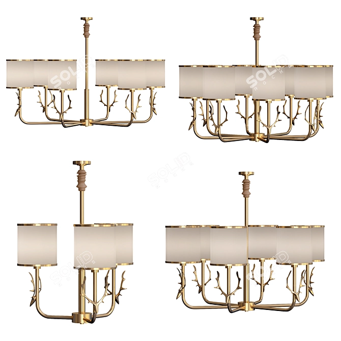 Brass Deer Chandelier 3D model image 1