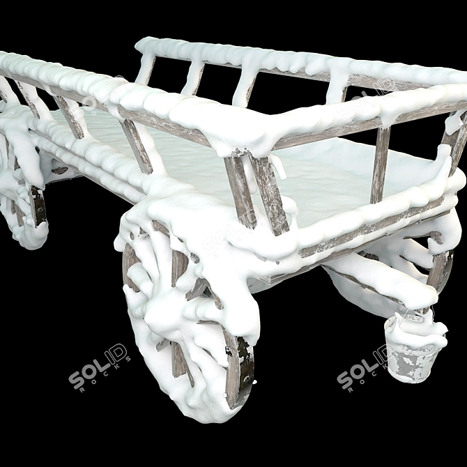 Title: Snow-Covered Wooden Cart 3D model image 2