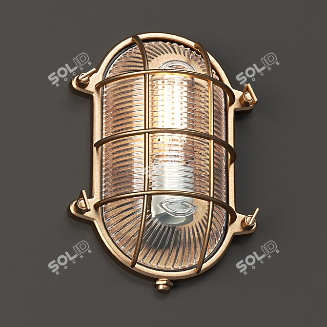 Vintage Brass Oval Bunker Light 3D model image 1