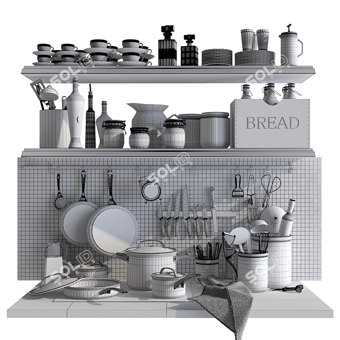 Versatile Kitchen Shelves 3D model image 3