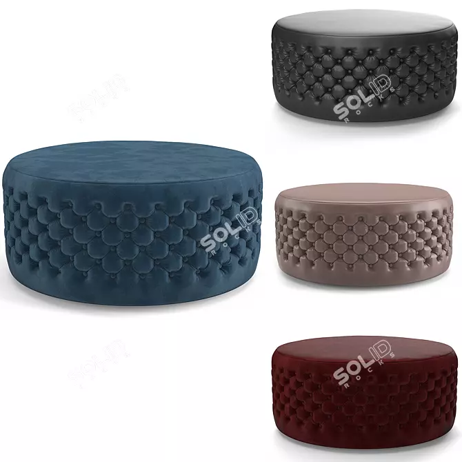 Elegant Ottoman: Black & Brown Leather, Blue & Cherry Velvet 3D model image 1