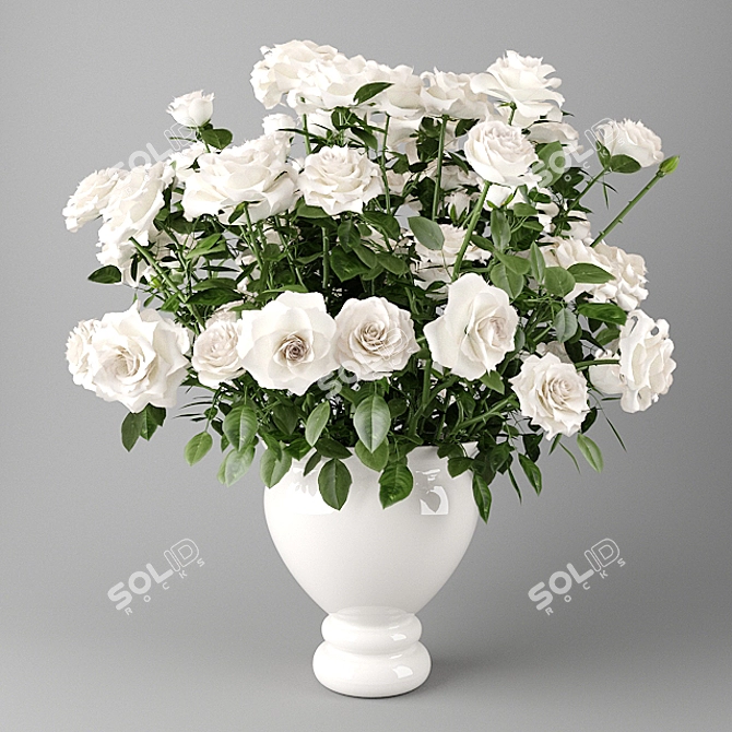 Pure Elegance: White Roses in White Vase 3D model image 1