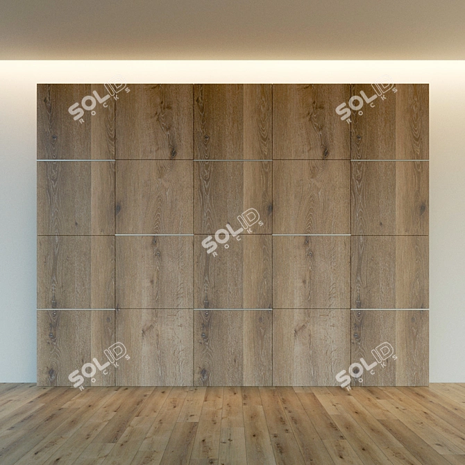 Wooden 3D Wall Panel with Metal Moldings 3D model image 2