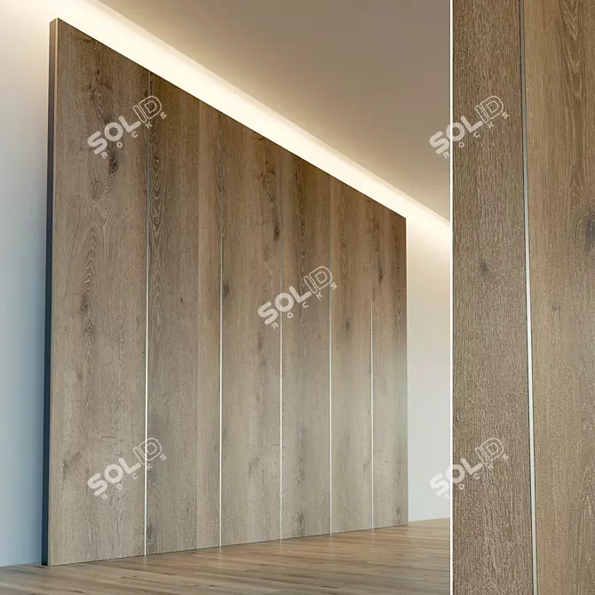 Wooden 3D Wall Panel with Metal Moldings 3D model image 1