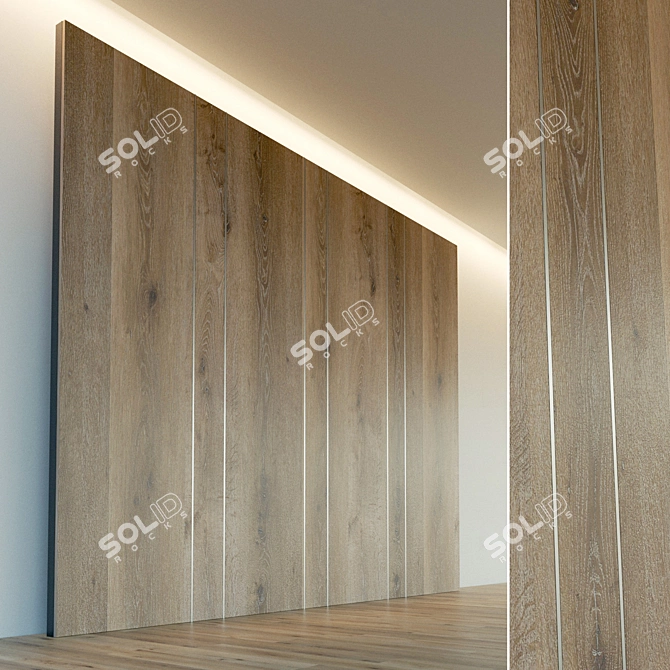 Wooden 3D Wall Panel: Decorative, High Resolution Texture 3D model image 1