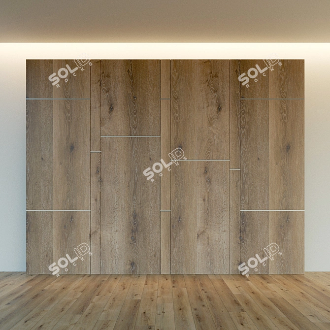 Wooden Wall Panel with Metal Moldings 3D model image 2