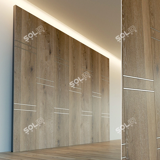 Wooden 3D Wall Panel with Metal Moldings - Decorative & Lightweight 3D model image 1