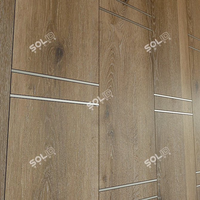 Wooden 3D Wall Panel with Metal Moldings - Decorative & Lightweight 3D model image 2