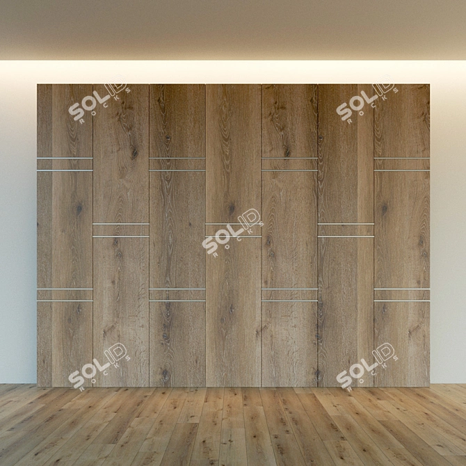Wooden 3D Wall Panel with Metal Moldings - Decorative & Lightweight 3D model image 3