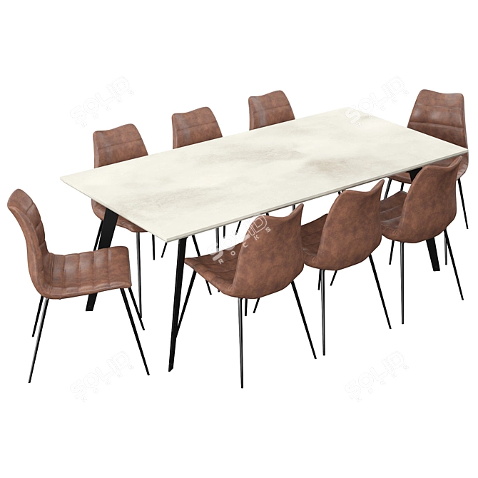 Elegant and Spacious 9pc Dining Set 3D model image 2