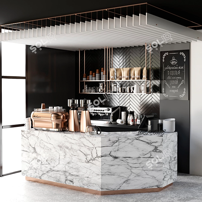 Café Elegance: Coffee, Machines, Dishes & Marble 3D model image 2