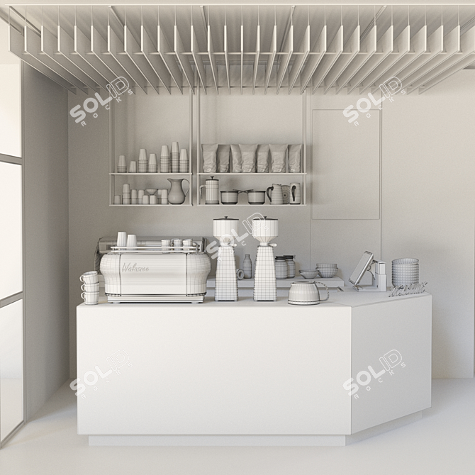 Café Elegance: Coffee, Machines, Dishes & Marble 3D model image 3