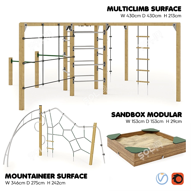 Durable Wood Playground Equipment 3D model image 1