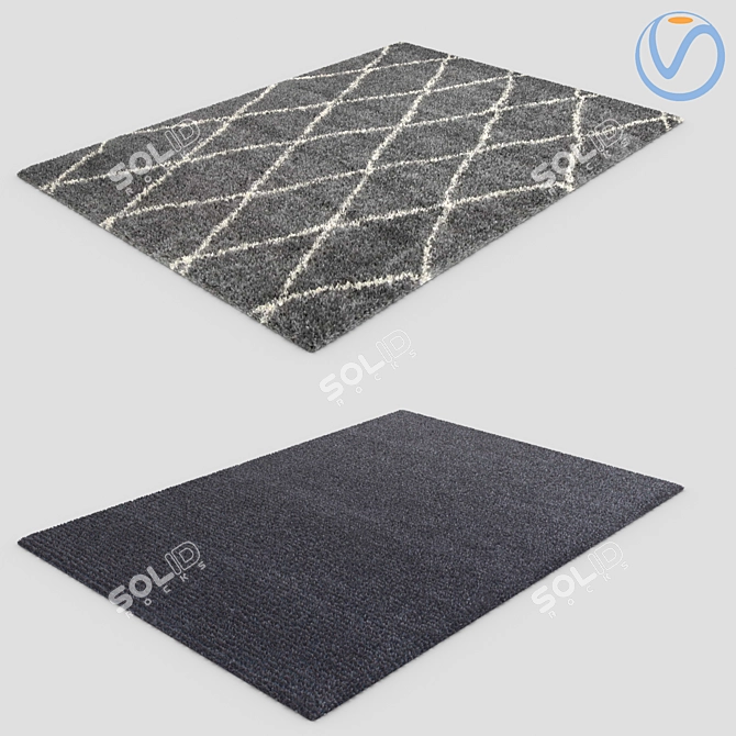 Modern Fur Rug Set: 2pcs 3D model image 1