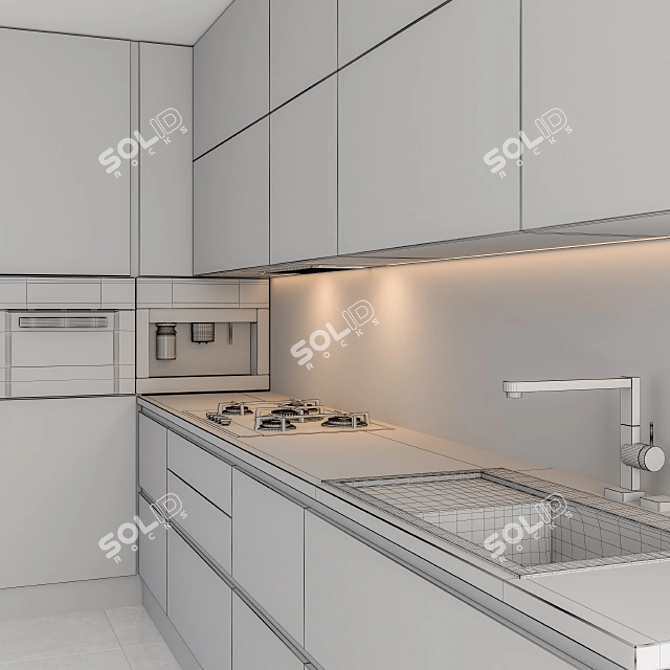 Sleek Black Wood Kitchen 3D model image 3